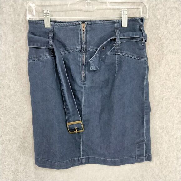free people Livin it Up Mini Skirt Wmns Sz 6 Blue Belted Back Zip Short Denim - Picture 5 of 8